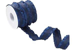 10 Yards Double Ruffle Ribbon Trim, Medium Blue Wide Ruffle Pleated Trim, Polyester Lace Ribbons Fabric for DIY Handmade Wedd