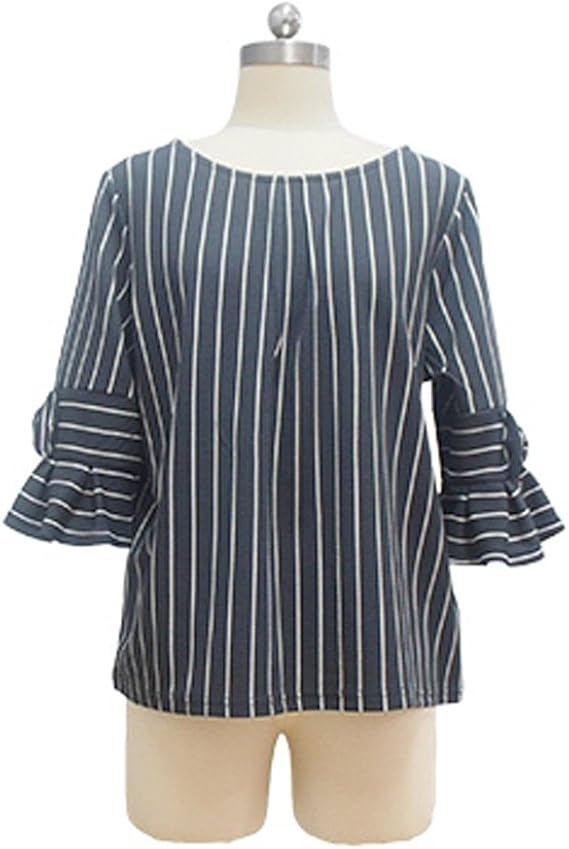 Amazon プルオーバー レディース ストライプ柄 袖リボン付き オフィスカジュアル チュニック カットソー To グレー 並行輸入品 ワンピース チュニック 通販