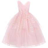 Flower Girl Butterfly Dress for Wedding Formal Pageant Party Tulle Gown | Shiny Butterfly Dress, Pageant Party Long Maxi Ball Gown, Fairy Princess Birthday Communion Prom Handkerchief Tulle Dresses 