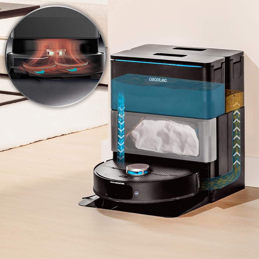 Cecotec Saugroboter mit Wischfunktion mit selbstentleerender Basis und IA Conga X70, Saugmotor, 15000 Pa, 4-in-1-Basis, Lasertechnologie, rotierende Mops, Seitenbürste, App und Bluethooth 7