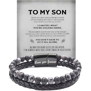GlameVibe The Guardian - Son's Tiger Eye Protection Bracelet From Mom, Black Braided Leather natural stone Inspirational Brac