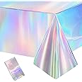 Andiker Plastic Table Cloths for Parties Disposable, Shiny Waterproof and Easy Clean Plastic Rectangle Tablecloth for Gathering Birthday Party Wedding Iridescent Party Decorations (Rainbow)