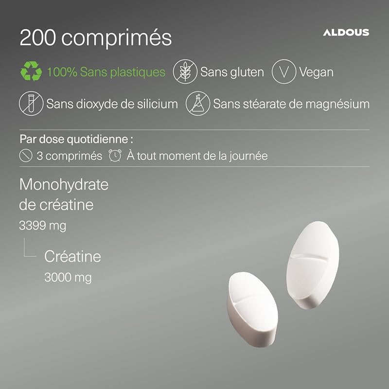 Creatine Monohydrate 3000mg -200 comprimés- Musculation, sport, pre workout