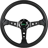 RASTP 13.8&rdquo;/350mm Racing Steering Wheel,Vinyl Leather Deep Dish,Black | Universal 6 Bolts Steering Wheel For Most Vehicle, Racing Car