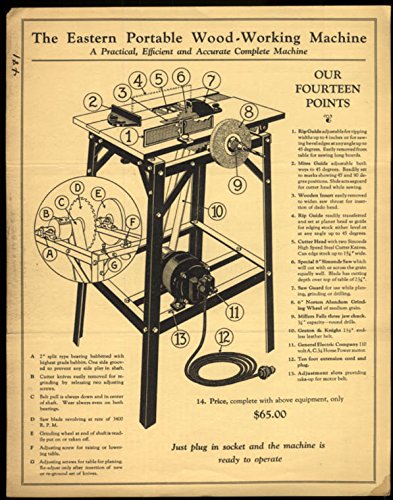 Eastern Portable Wood-Working Machine specifications sell sheet mailer 1920s
