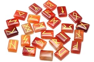 Zotoone Rune Stones Set with Engraved Elder Futhark Alphabet Natural Runes Stones Crystal Meditation Divination Healing Chakra Reiki (1 Chinese Style Flax Cloth Bag Bonus)