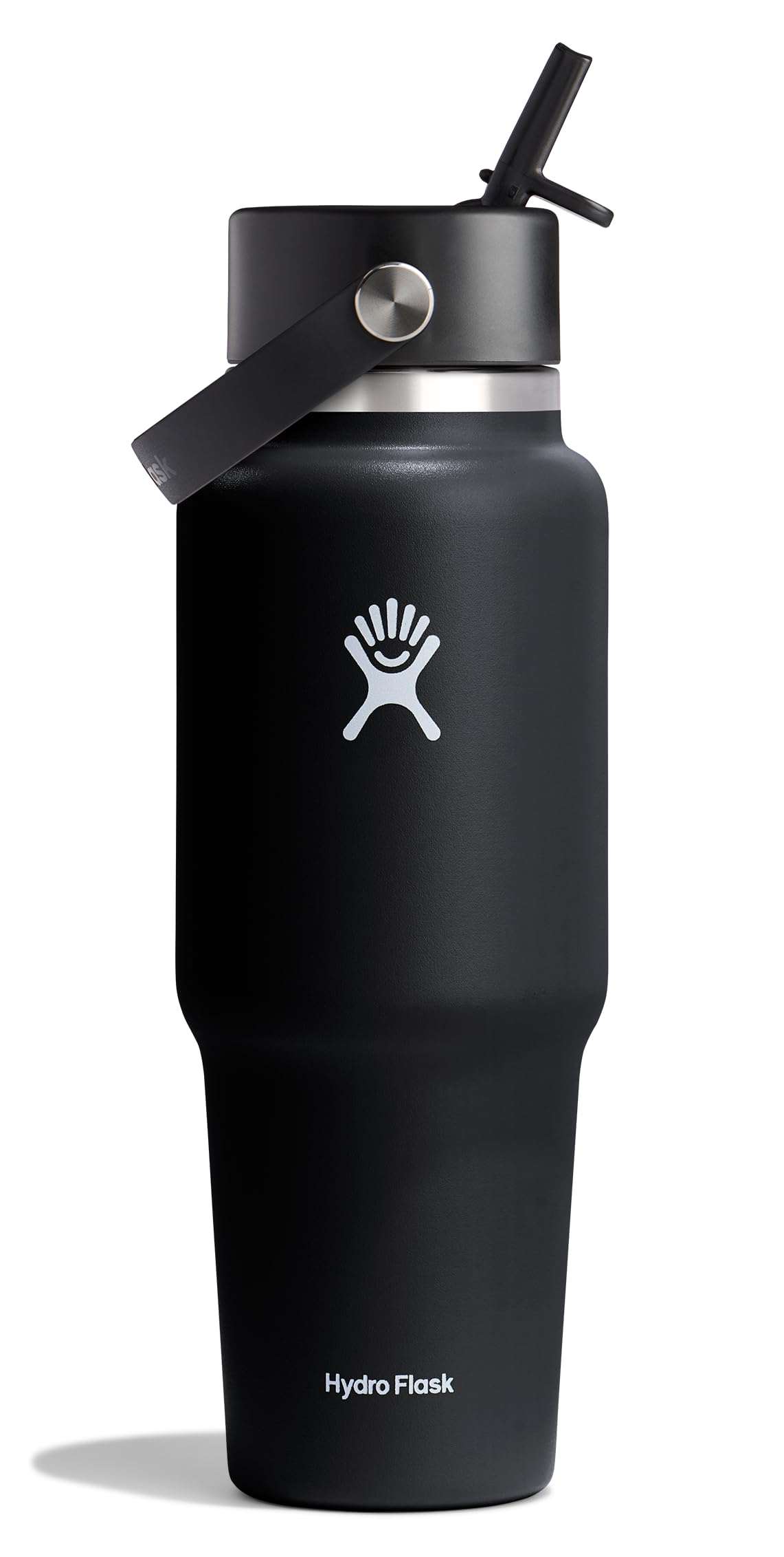 Hydro Flask Travel Water Bottle - Insulated Stainless Steel - Wide Straw Lid, Non Spill, Leakproof in 32 Oz Black Image