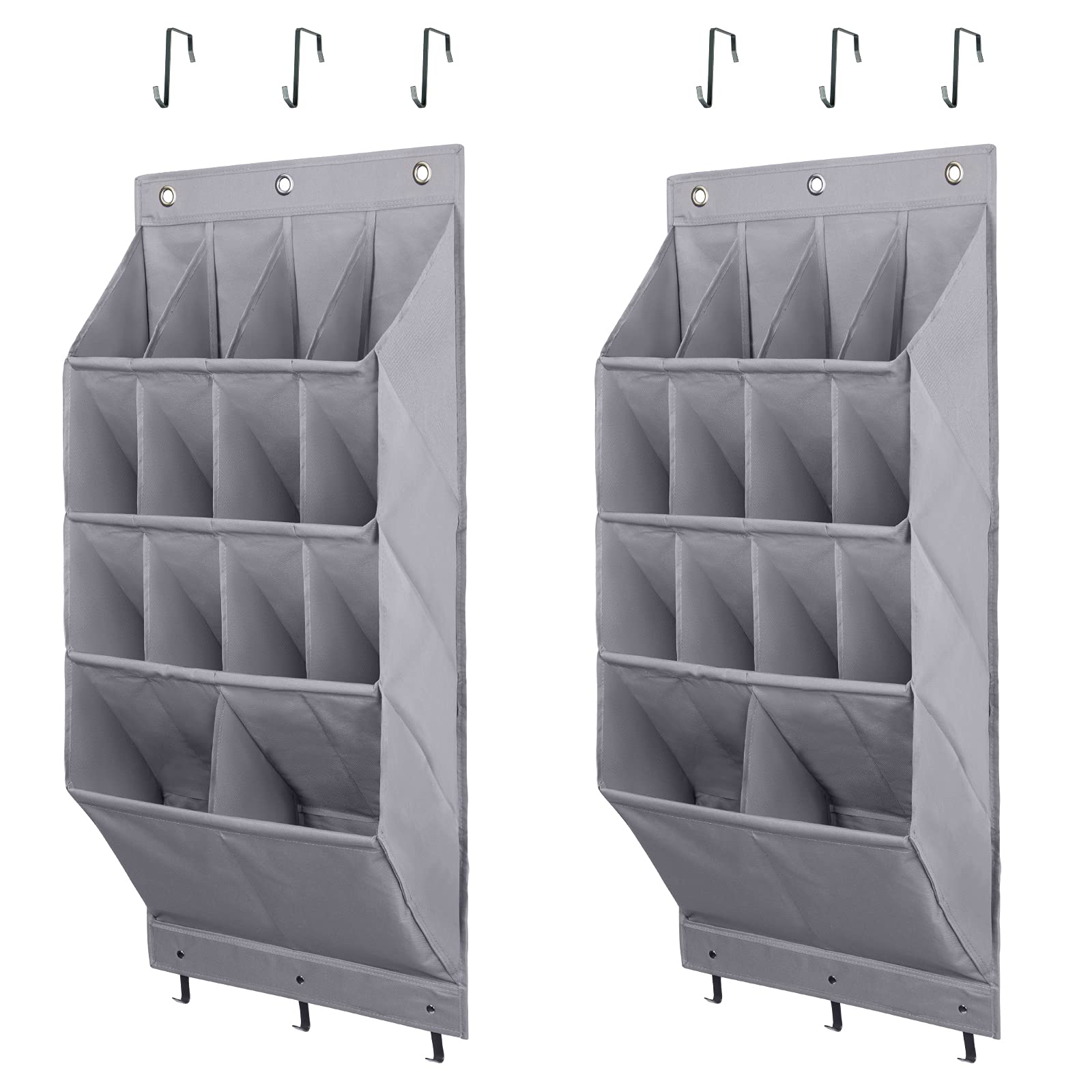 FENTEC Over Door Shoe Organiser, Over Door Storage 14 Pockets, 2 Pack Hanging Shoe Storage Door Shoe Rack Sturdy 600D Oxford Fabric with Hooks for Space Saving, Heavy Duty, Grey