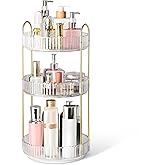 360° Rotating Makeup Organizer for Vanity, 3 Tier Perfume Organizers Skincare Organizers and Storage for Bathroom Countertop, Spinning Cosmetic Organizer for Bedroom Dresser Counter (Clear)