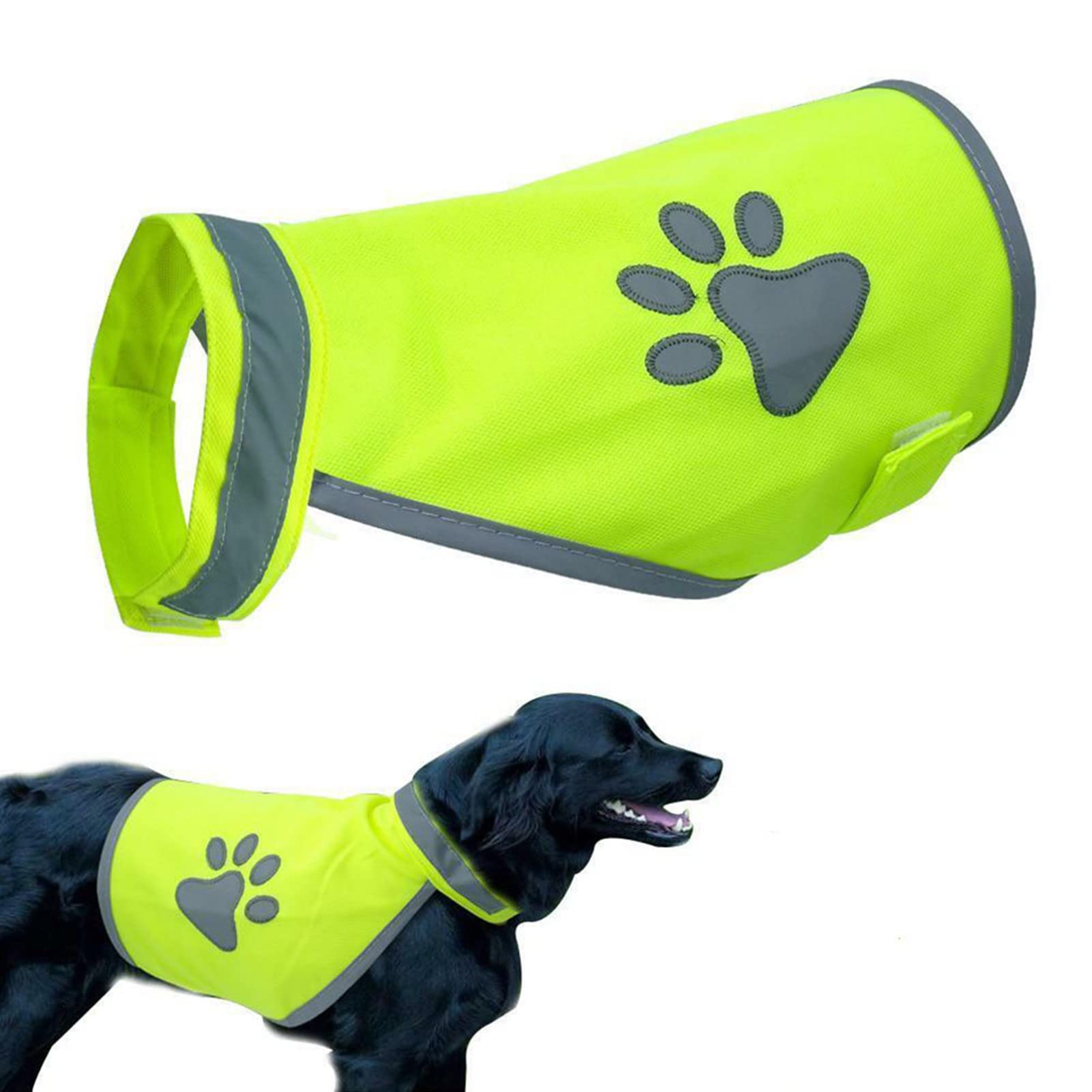 MOVKZACV Dog Safety Yellow Reflective Vest with Leash Hole - High Visibility Pet Clothes Safety Night Dog Vest