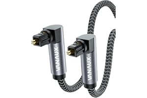 VANAUX Double 90 Degree Optical Cable, 3.2ft SPDIF Audio Optical Cable, 360 Degree Rotatable L Shaped Right Angle Digital Toslink Male to Male Cable for Sound Bar, TV, Game Consoles(1m/3.2ft)