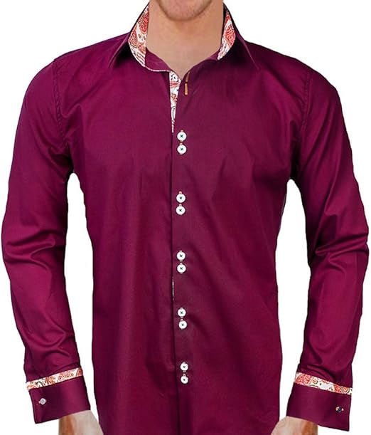 Maroon with Orange and White Designer Dress Shirts Made in USA