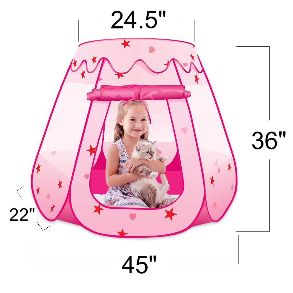 ArtCreativity Pop Up Princess Tent, Kids Playhouse Tent with a Carry Bag, Foldable Pink Princess Ball Pit for Girls 1,2 3,4 Year Old Birthday, Indoor & Outdoor Play House for Kids