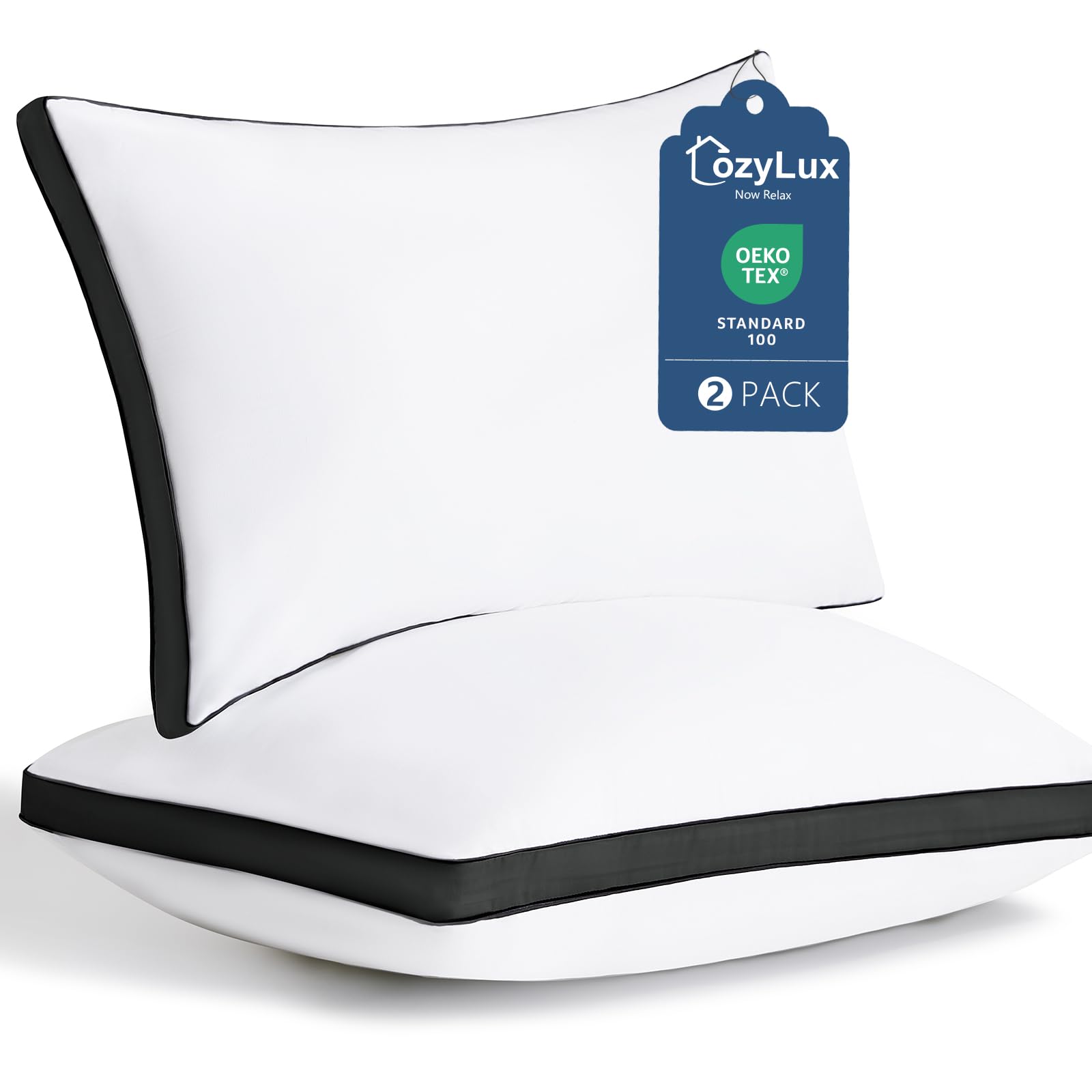 CozyLux Pillows King Size Set of 2, Soft and Supportive 3D Down Alternative Bed Pillow for Sleeping 2 Pack Black, Luxury Hotel Quality Gusseted Bedding Pillows for Back, Stomach or Side Sleepers 18x34 Image