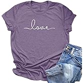 NIUBIA Women's T-Shirt Graphic Tees Love Printed Casual Short Sleeve Tops Summer Loose Fitted Top