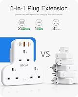 LENCENT 6-in-1 UK Plug Extender with 3 USB Ports 20W PD QC 3A 13A 3250W view 2