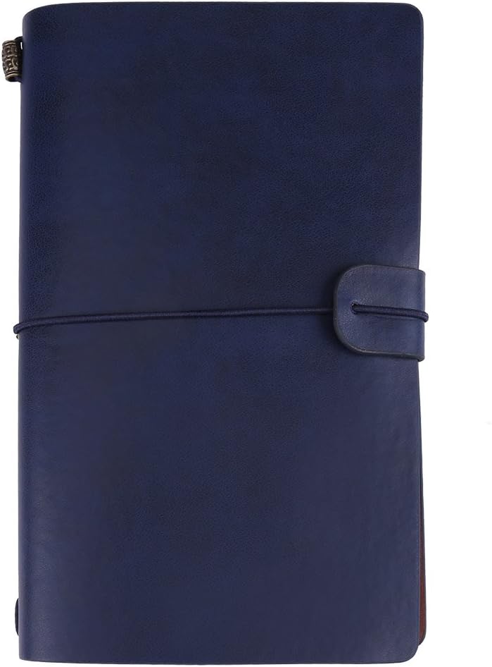 Travel Journal Notebook, 1 Pcs Vintage Retro PU Leather Notebook, Personalized Journal Diary Refillable Notepad (Dark Blue)