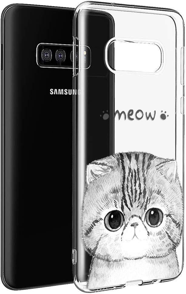 Yoedge Samsung Galaxy S10 Case, Clear Transparent Personalised Print Patterned Protective Case Ultra Slim Shockproof TPU Silicone Gel Cover Bumper Skin for Samsung Galaxy S10 (Cat)