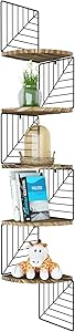 Love-KANKEI Corner Shelf Wall Mount of 5 Tier Rustic Wood Floating Shelves Wall Shelves for Bedroom Living Room Bathroom Kitchen Office and More Carbonized Black