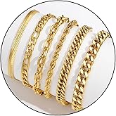 Zocomi 6 Pcs Chain Bracelet for Men, Stainless Steel Cuban Curb Link Rope Paperclip Figaro Herringbone Chain Bracelets Set Jewelry Gifts for Man Woman Boys 7.5/8.3/9 Inches