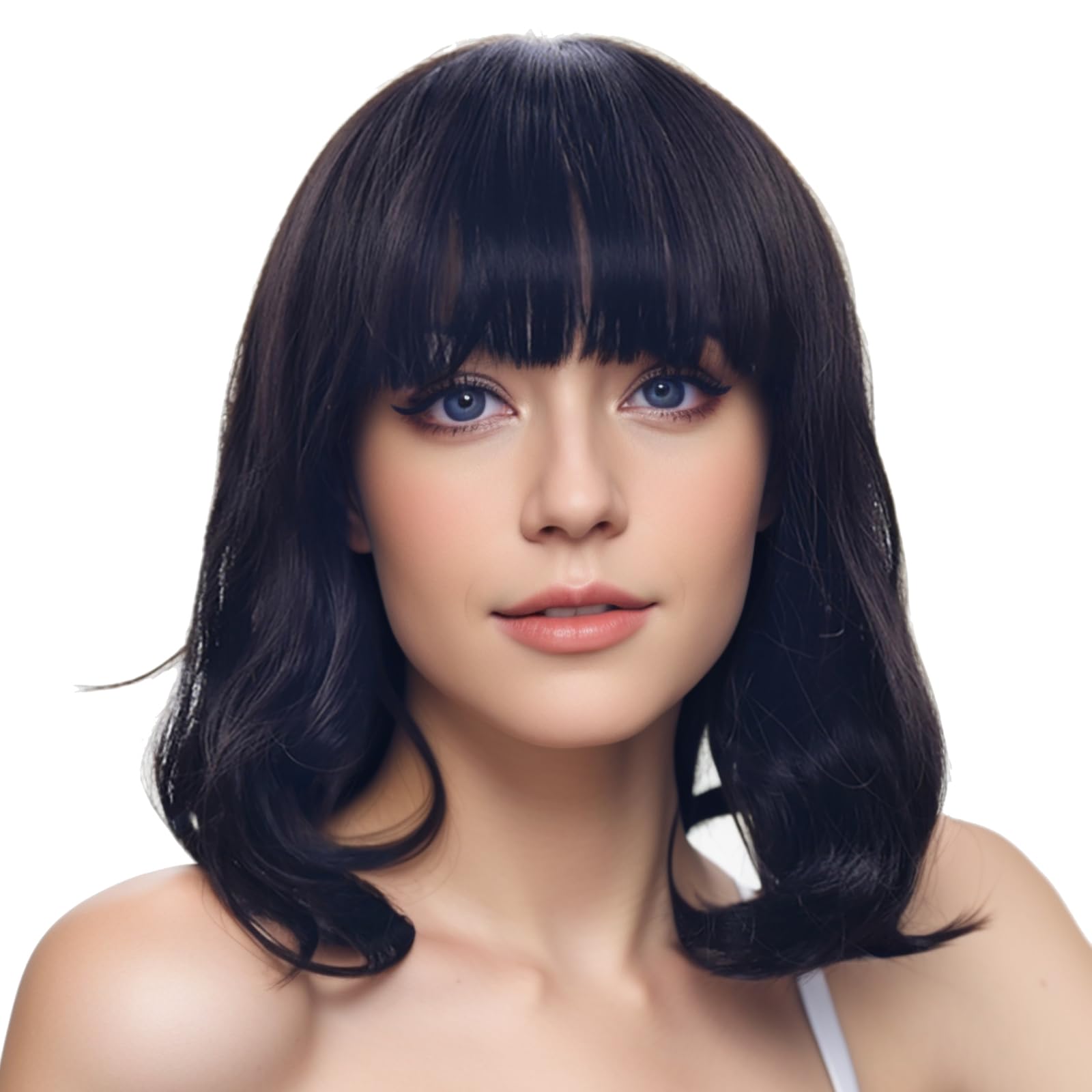 IMISSU Short Curly Hair Bob Wigs Cosplay Wig with Bangs Halloween Costume Party Headwear for Women (Light Black)