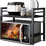DOLALIKE Microwave Oven Rack, Expandable Microwave Stand Countertop Kitchen Utensils Tableware Storage, Carbon Steel Over Mic