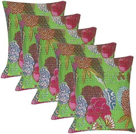 100% Cotton Indian Handmade Sofa Throw Home Decorative Pillow Cushion Cover 16 x 16 Inches Set of 5 Cushion Cover
