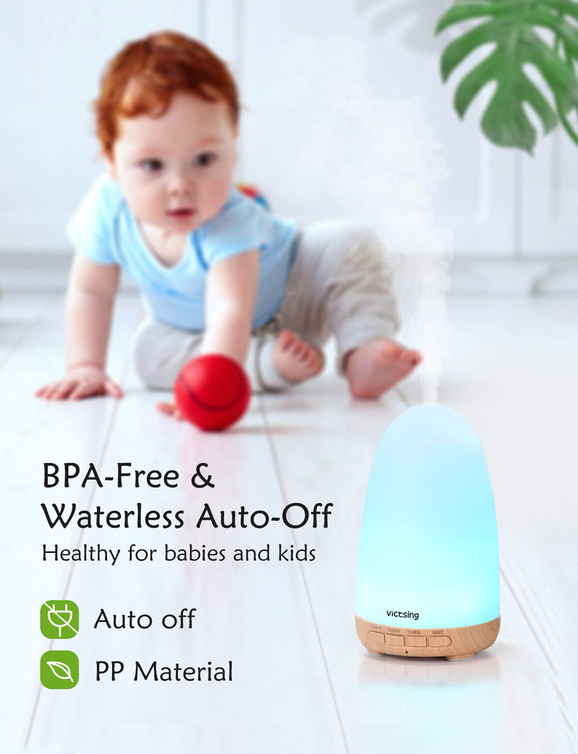 VicTsing 150ml Essential Oil Diffuser, 3rd Version Aromatherapy Diffusers with 8 Color Lights, Ultrasonic Cool Mist Humidifier with Sleep Mode Function, Waterless Auto-Off for Home Office-Wood Grain : Beauty