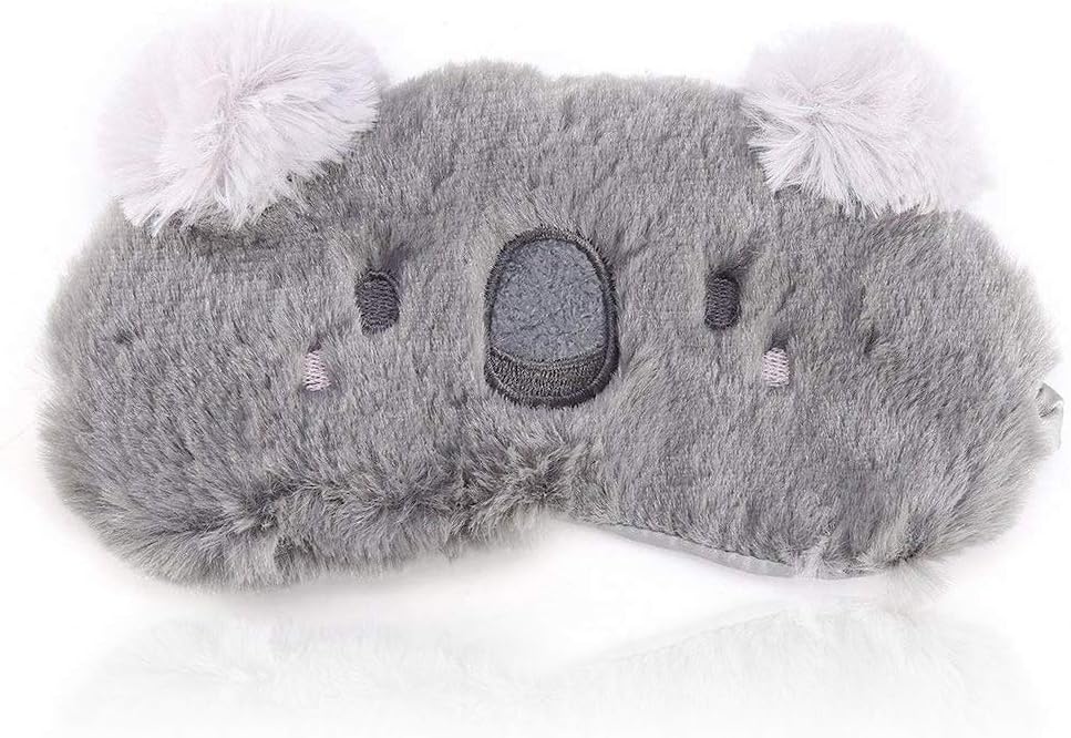 LHKJ Cute Animal Fluffy Sleeping Eye Mask, Soft Plush Blindfold Eye Cover with 3D Ears Gray Koala for Sleeping