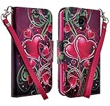 LG Volt LS740 F90 Case, Magnetic Closure Leather Flip Wallet Case with 2 Card Slots, Cash Compartment and Detachable Wrist Strap for LG Volt LS740 F90 Wallet Case (PURPLE HEART WALLET)