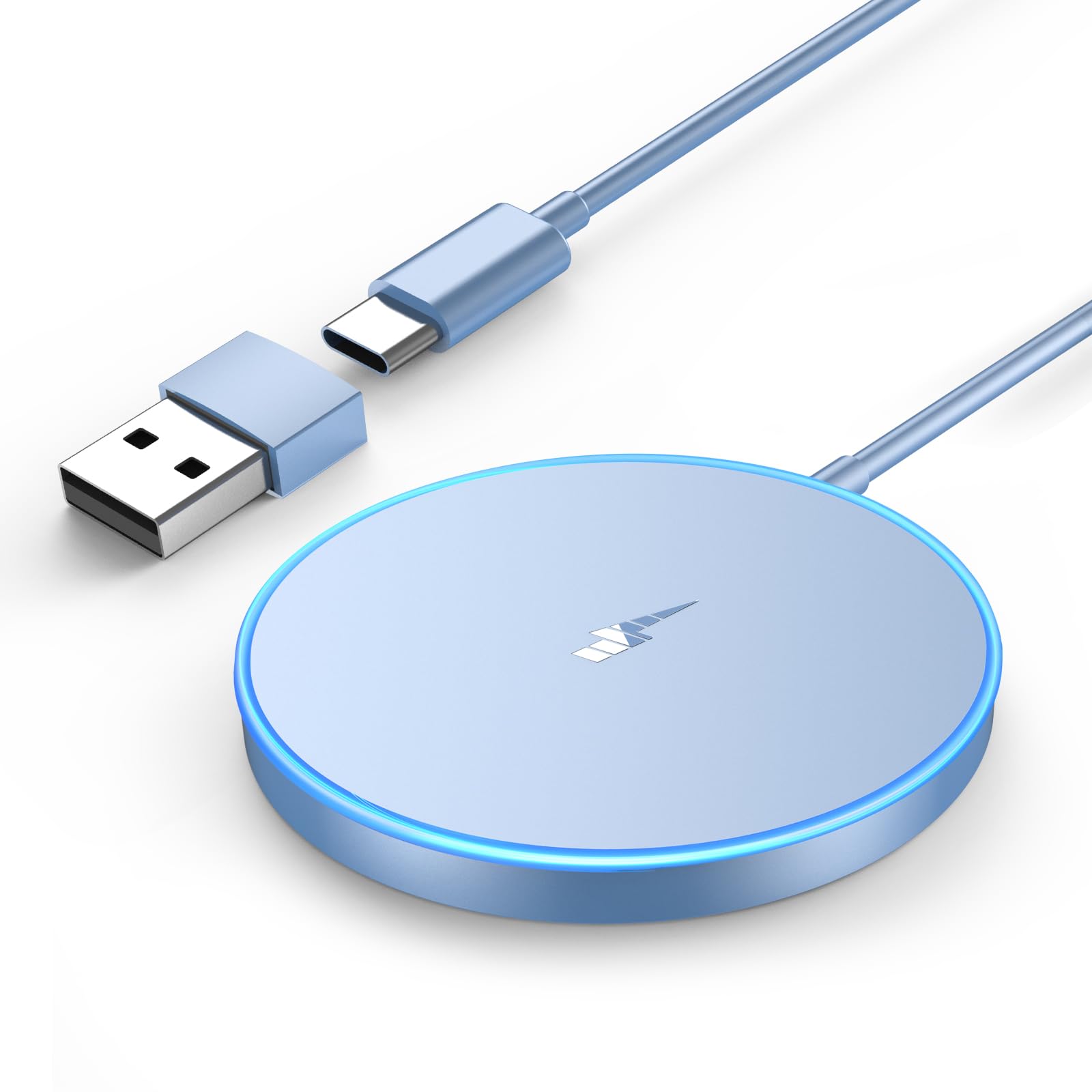 Magnetic Wireless Charger Fast Apple Mag-Safe Charger for iPhone 15 Pro Max/15 Pro/15/15 Plus/14/13/12 Series AirPods 3/2/Pro/Pro 2 LED Magnet Charging Pad with Dual Charging Ports Blue