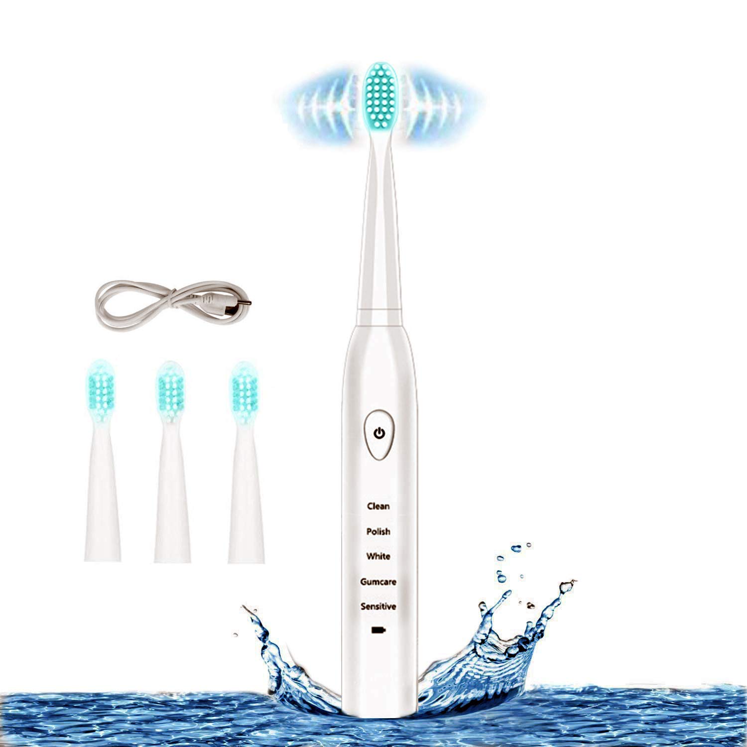 Photo 1 of ?????? RED-NI Sonic Electric Toothbrush, 4 Free Replacement Heads Included as Gifts Ideal for Adult Children and Couples Use USB Fast Charging Waterproof Toothbrush,Model: ET201 (White)