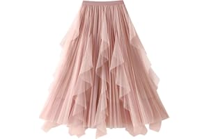 SHEJIZE Women's A Line Tulle Midi Skirt Tutu Tiered Petticoat Skirts Tea-Length Elastic Waist Tutu Skirts