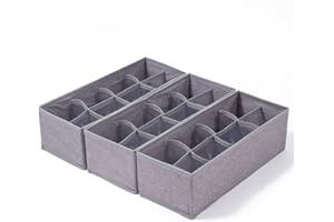 Qozary 3 Pack Sock Underwear Drawer Organizer Dividers, Collapsible Cabinet Closet Storage Boxes for Clothes, Socks, Lingerie, Underwear, Tie, Belt, Baby, Bedroom