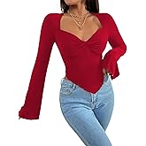 Avanova Women's Long Sleeve Square Neck Crop Top Twist Front Asymmetrical Shirt