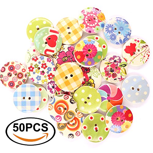 Renashed Mixed color Design Wooden Buttons in Bulk for Crafts Scrapbooking or Sewing and DIY Craft (30mm)