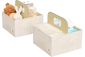ZENSTORAGE 2Pack Diaper Caddy for Changing Table, Portable Car Organizer for Diapers, Small Diaper Caddy for Baby wipes, Baby Bibs, Baby Essentials & Nursing need, Baby Shower Basket for New Mom, Beige