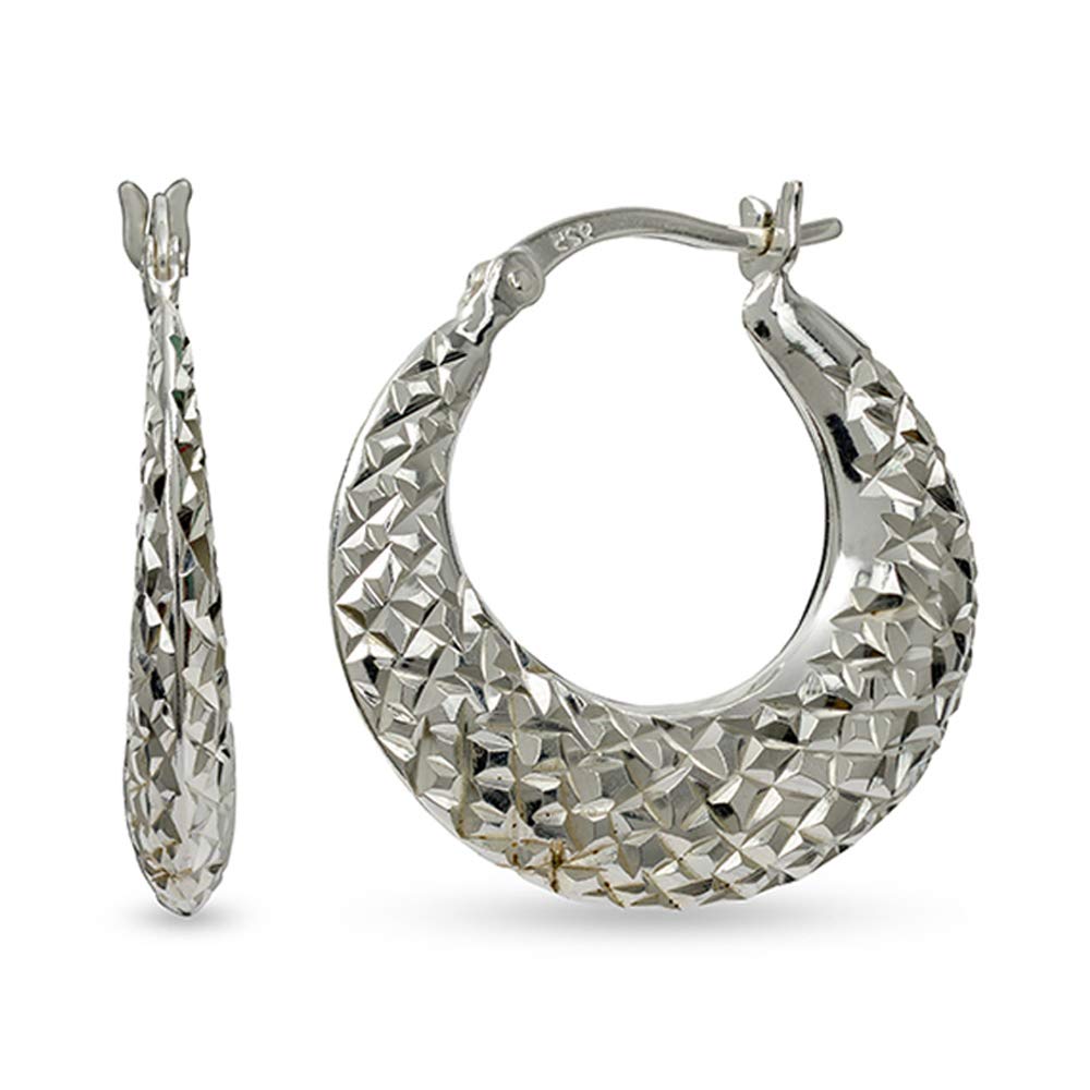 LeCalla Sterling Silver Jewelry Diamond-Cut High Polish Hoop Earrings for Women