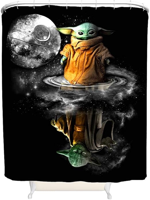 WellWellWell Baby Yoda Old and Young Mandalorian Shower Curtain