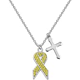CHOORO Yellow Awareness Necklace with Hope Ribbon Charm Cancer Awareness Jewelry Gift for Endometriosis/Bladder Cancer/Suicide Prevention/Bone Cancer