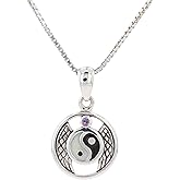 Jewelry Trends Winged Yin Yang Sterling Silver Pendant Necklace 18" with Purple Amethyst