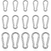 15Pcs Small Carabiner Clips, 304 Stainless Steel Spring Snap Hook, Locking Carabiner Heavy Duty for Keychains, Camping, Hiking, Fishing and Outdoor Activities (Silver 3size)