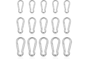 REWOALZX 15Pcs Small Carabiner Clips, 304 Stainless Steel Spring Snap Hook, Locking Carabiner Heavy Duty for Keychains, Camping, Hiking, Fishing and Outdoor Activities (Silver 3size)