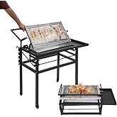 Hopuers Rotating BBQ Grill with Cart 360&deg; Rotating Cooking Grid | Removable Portable Grillfor for Outdoor Barbecues, Picnics, Camping, Places Such As Backyards