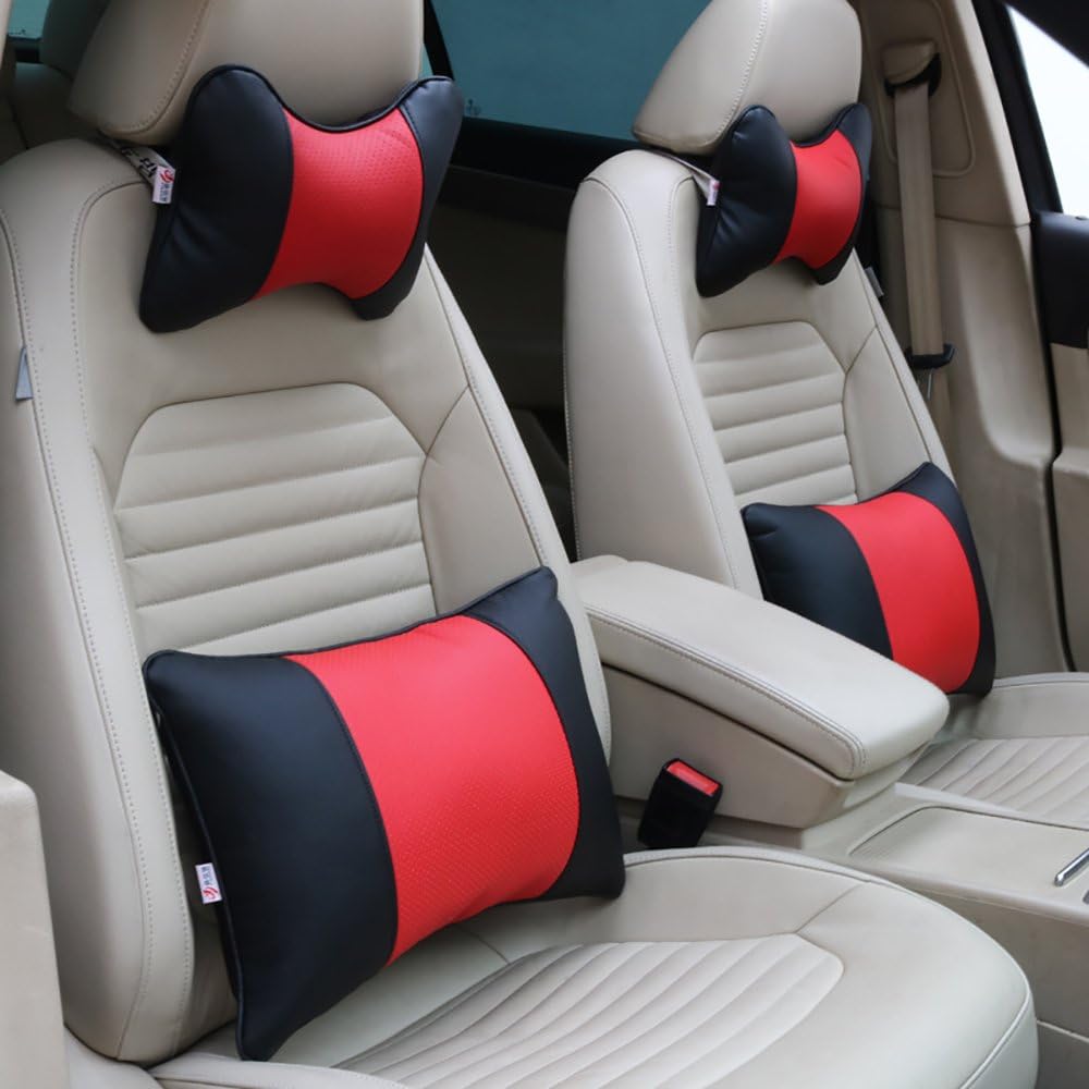 Amazon 腰クッション ネックパッド 腰通 クッション 車用頭部サポート 通気性メッシュ 車 運転 椅子 ドライブ オフィス用 4個 セット ネックパッド 車 バイク