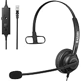 Arama Yealink Headset with Microphone Noise Cancelling, RJ9 Telephone Headsets for Office Phones Compatible with Yealink T20P T21P T26P T23G T46G T48G T42S T46S Avaya 1608 9608 9611 Grandstream Phones