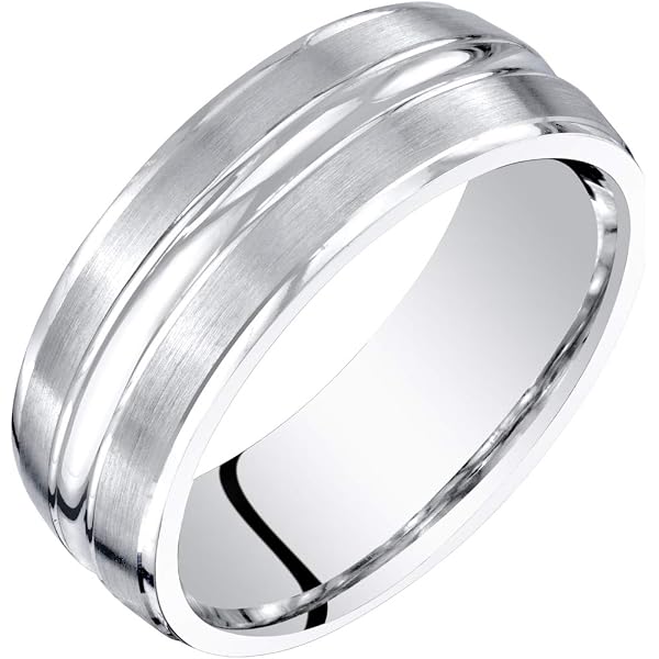 Dazzlingrock 14K White Gold Men's Wedding Band – Stepped Brushed & Polish Finish Anniversary Ring