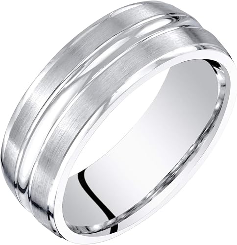 Mens 14k White Gold Wedding Ring Band 7mm Brushed Matte Comfort