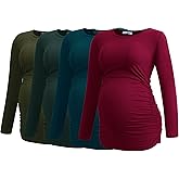 Smallshow Women's 4 Pack Maternity Shirts Long Sleeve Ruched Pregnancy Clothes Tops