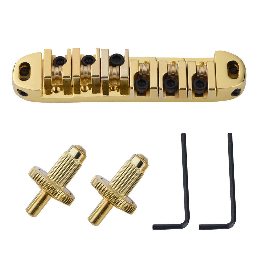 Guitar Tune-O-Matic Roller, Guitar Roller Bridge Locking Saddle Alloy Roller Saddle Bridge Replacement Part for LP Style 6-String Electric Guitar(Gold)